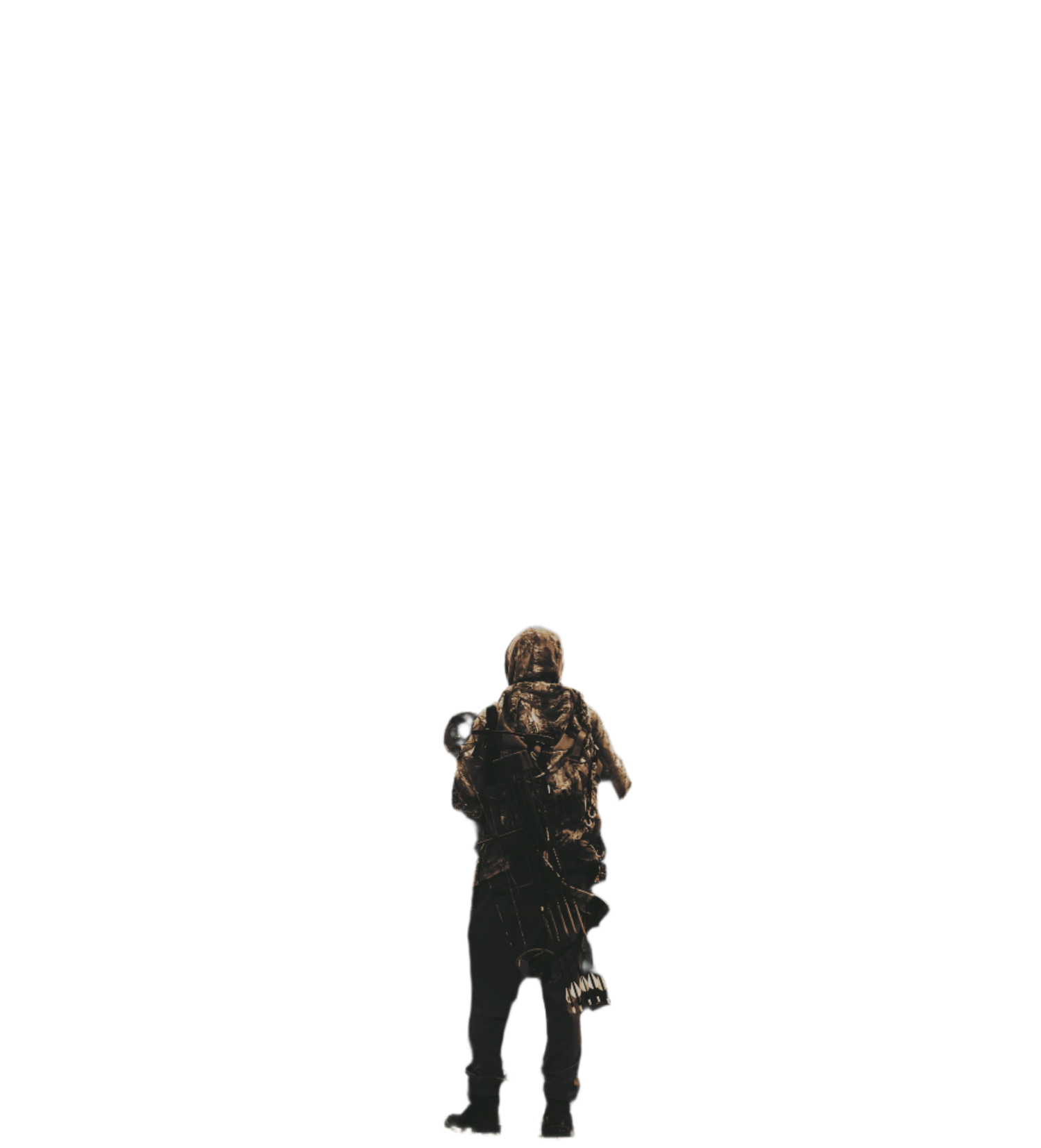 Person in camouflage jacket walking through a forest